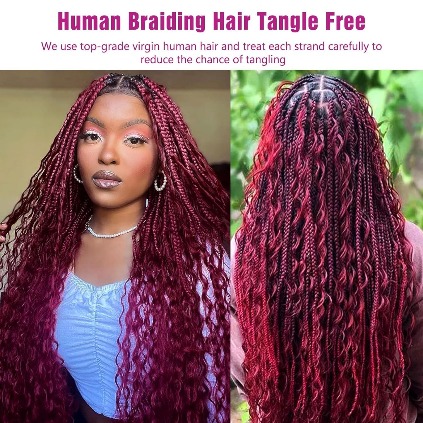 Human Braiding Hair 2 Bundles/Pack 100g Burgundy 99J Curly Deep Wave Human Bulk Hair for Braiding No Weft 10A Brazilian Virgin Human braiding Hair 99J (Burgundy 99J, 14 inch/100g)