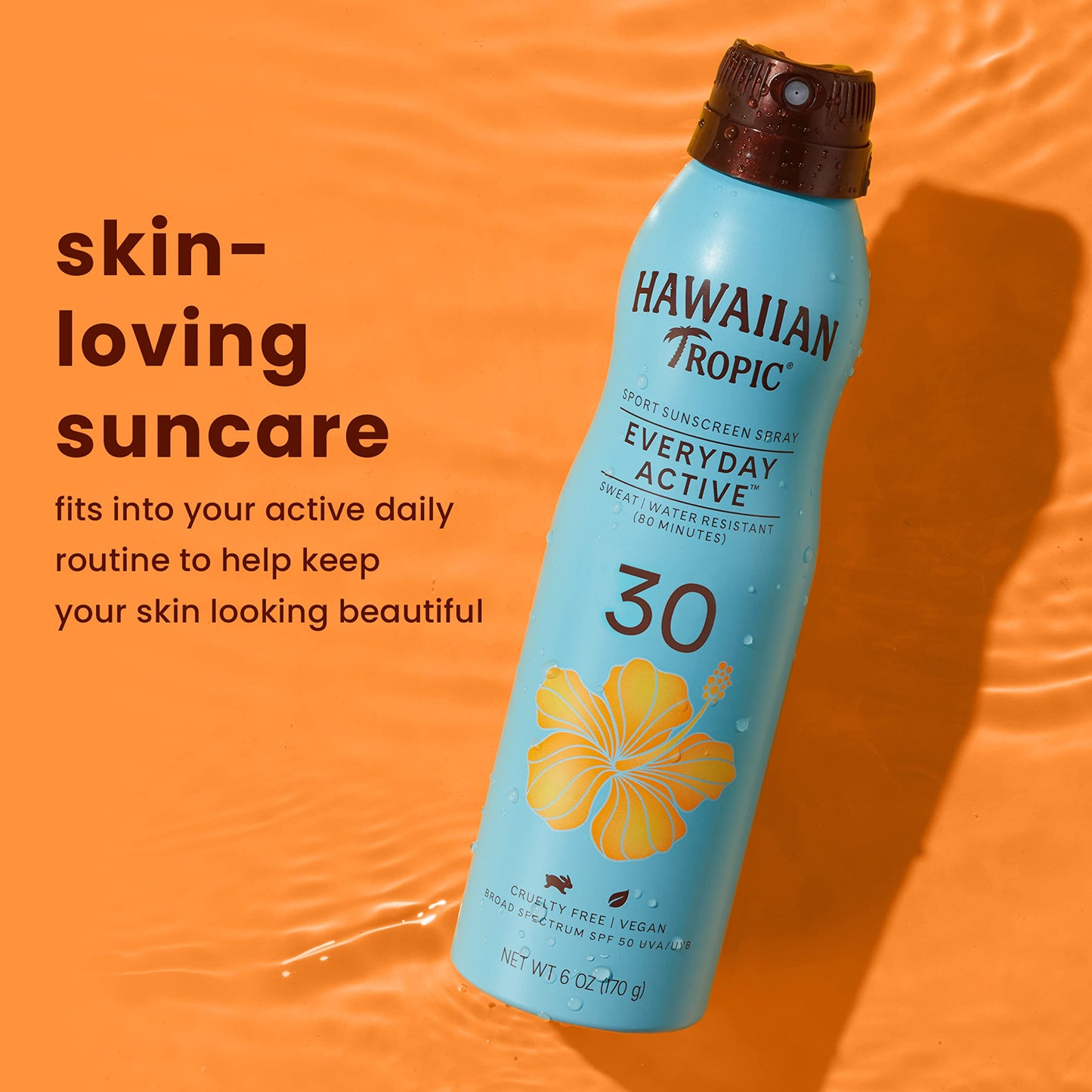 Hawaiian Tropic Everyday Active Clear Spray Sunscreen SPF 30 Twin Pack, 6oz Each & Hawaiian Tropic Weightless Hydration Face Sunscreen SPF 30, 1.7oz Travel Size