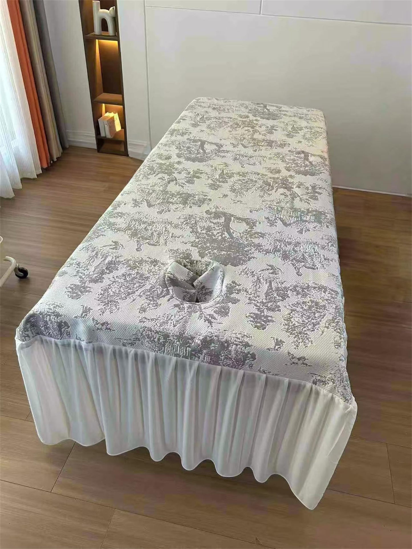 MWNAGO Massage Table Skirt with Hole, Beauty Massage Table Cover,Spa Thickened Massage Linens, Massage Fitted Sheet, Massage Face Rest Cover with Hole,Sutiable for 75"X31.5" (Gray)