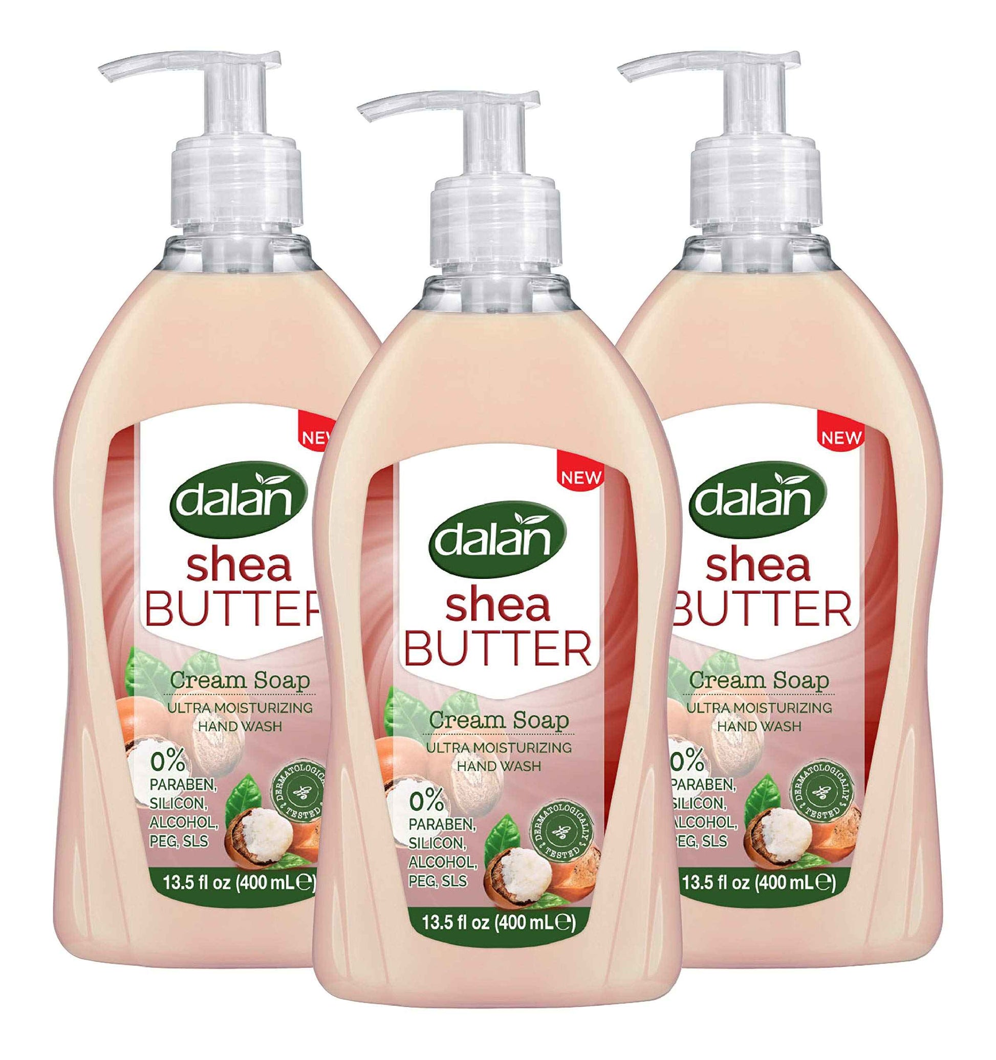 Dalan Shea Butter Cream Ultra Moisturizing Liquid Hand Soap for Normal and Dry Hands Fresh Clean and Soft Feeling (13.5 Fl Oz / 400 mL (Pack of 3))