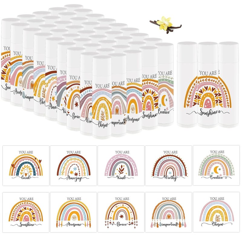 Bohemian Rainbow Lip Balm - 50 PCS Inspirational Gifts for Baby Showers | Moisturizing Party Favors