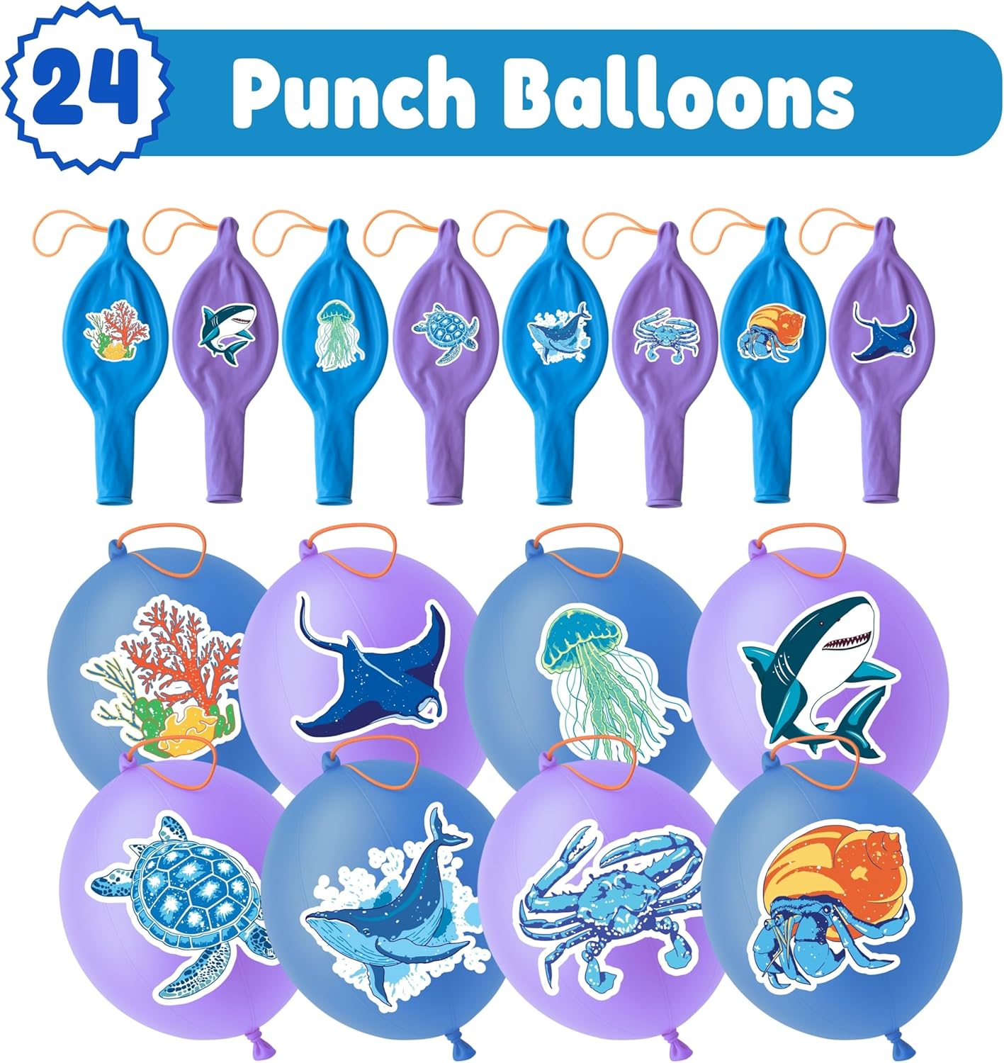 Ocean Party Favors for Kids - 72 PCS with 48 Pre-Cut Temporary Tattoos & 24 Punch Balloons | Birthday Decorations & Goodie Bag Fillers