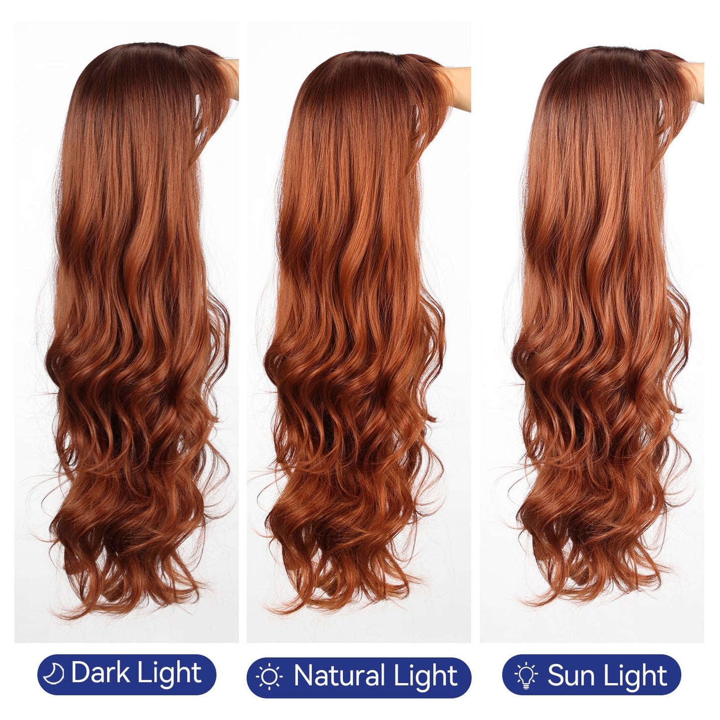 HAIRCUBE Auburn Wig with Bangs for Women Auburn Long Wavy Hair Wig Curly Wavy Synthetic Wigs for Girls Daily Party Use 26Inch