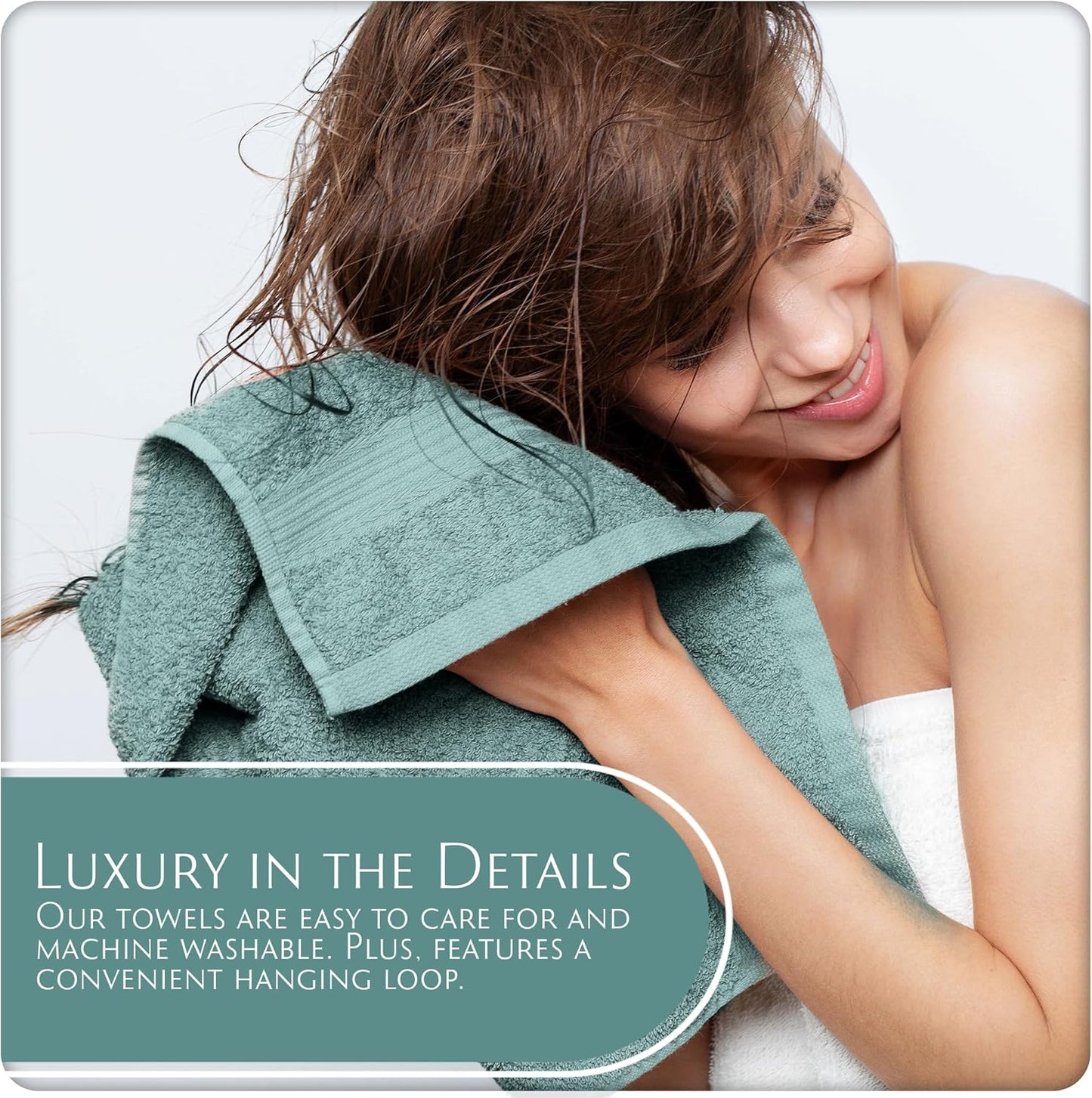 Turkish Cotton Washcloth Towel Set - High-Performance Bathroom Essentials | 13"x13" | Seafoam Color