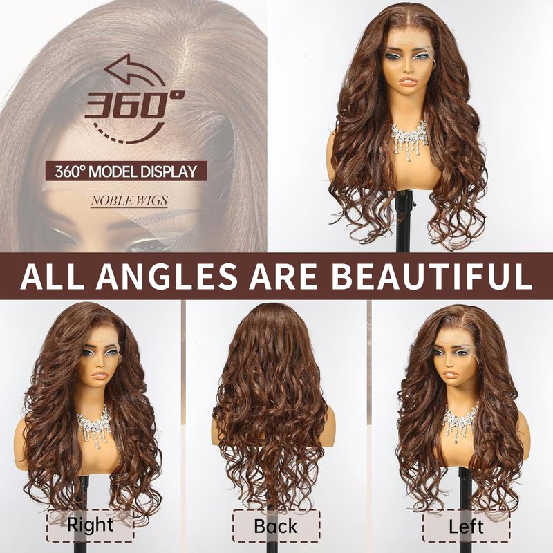 Allbell 13x6 Glueless HD Lace Wigs,Synthetic Lace Front Wig for Black Women,24Inch Balayage Brown Body Wave Hair Replacement