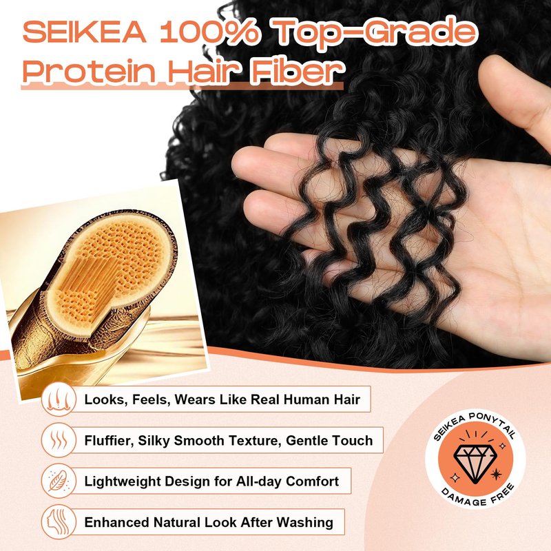 SEIKEA Cheer Ponytail Hair Piece, 100% Super Protein Fiber Curly Cheerleader Hairpiece Lightweight Fluffy Natural Soft 18" Ponytail Extension for Cheerleader Competition, Dance Brown