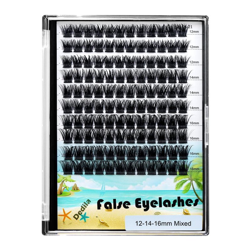 Dedila Large Tray -Wide Stem Mixed 10-12-14-16mm/12-14-16mm/14-16-18mm Cluster Eyelashes Home DIY Lashes Extensions D Curl Thickness 0.07mm Individual False Eyelashes (mixed 12-14-16mm)