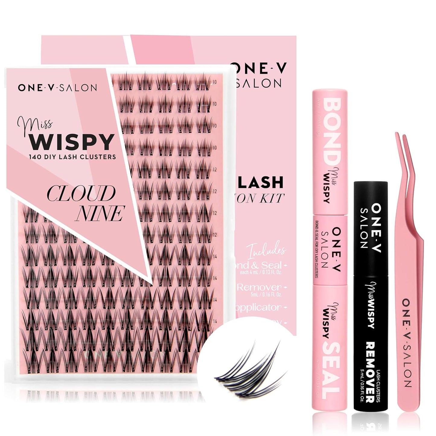 DIY Individual Lash Extension Kit - 140 Pc Miss Wispy Clusters, Waterproof Bond & Seal | Eyelash Applicator & Remover