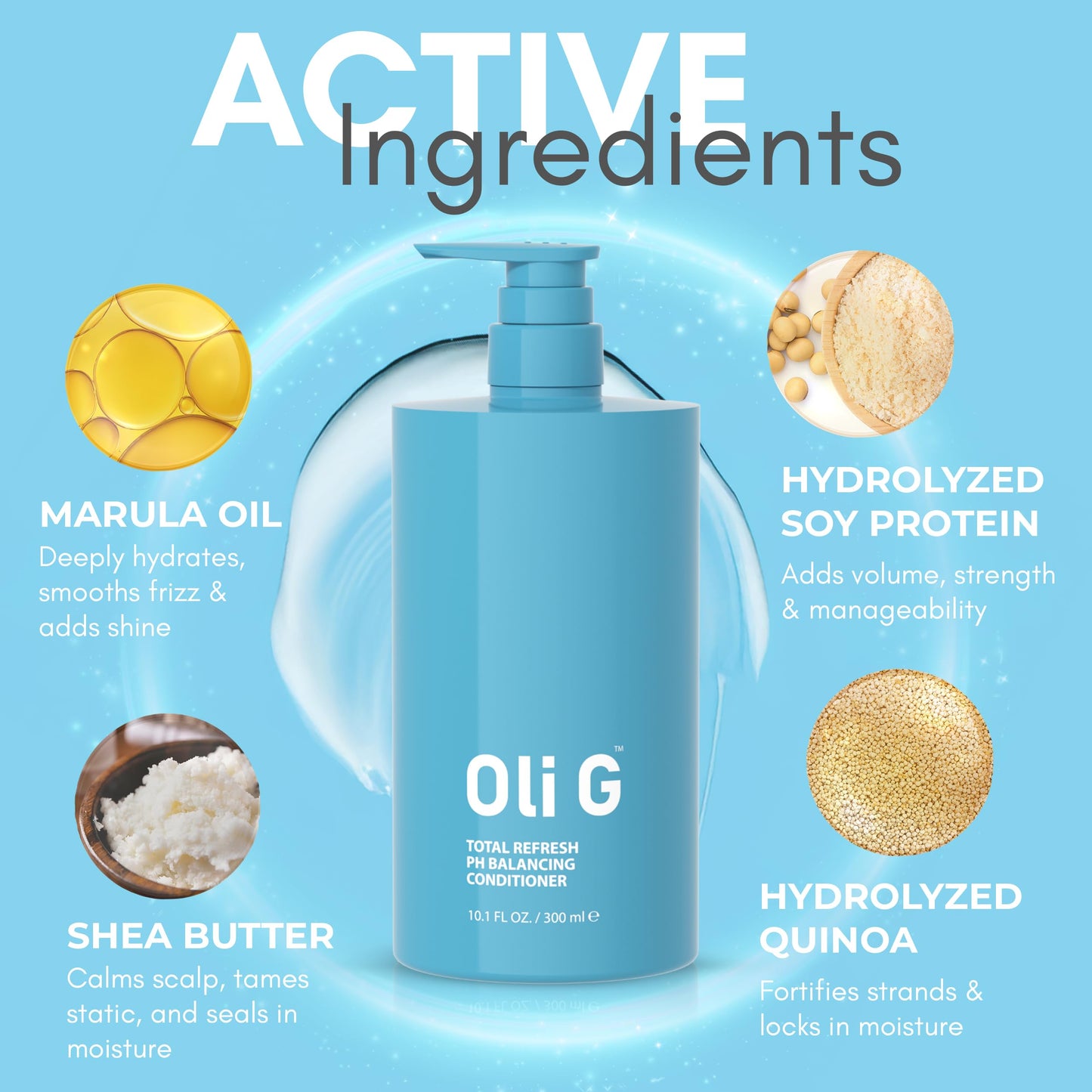 Oli G Total Refresh pH Balancing Hair Conditioner – Lightweight Daily Conditioner for All Hair Types – With Marula Oil, Shea Butter, Botanical Proteins – Detangles, Softens & Smooths – 10 fl oz