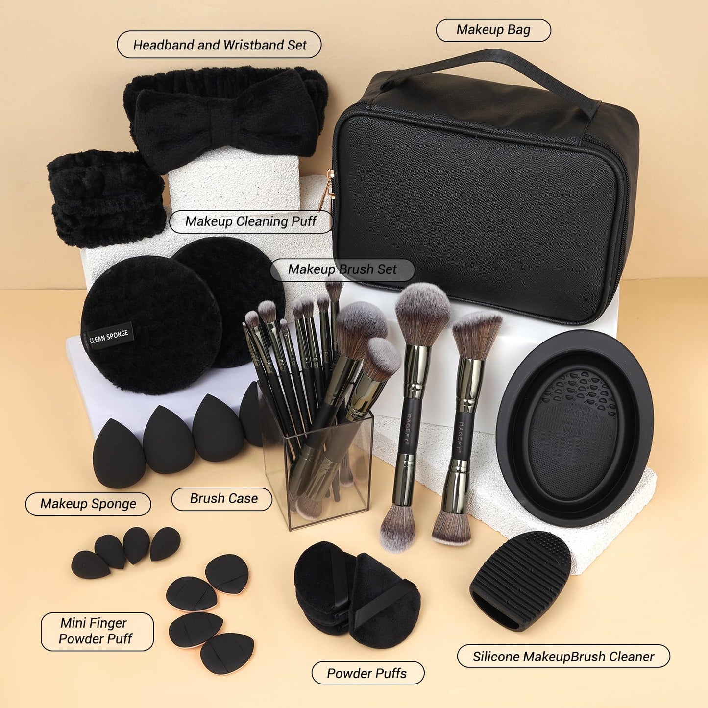MAGEFY Makeup Brushes 37 Pcs Makeup Kit, Multi-functional Makeup Tool Set with Double-End Powder Blush Eyeshadows Brush Make up Brushes Set Bag,Pink