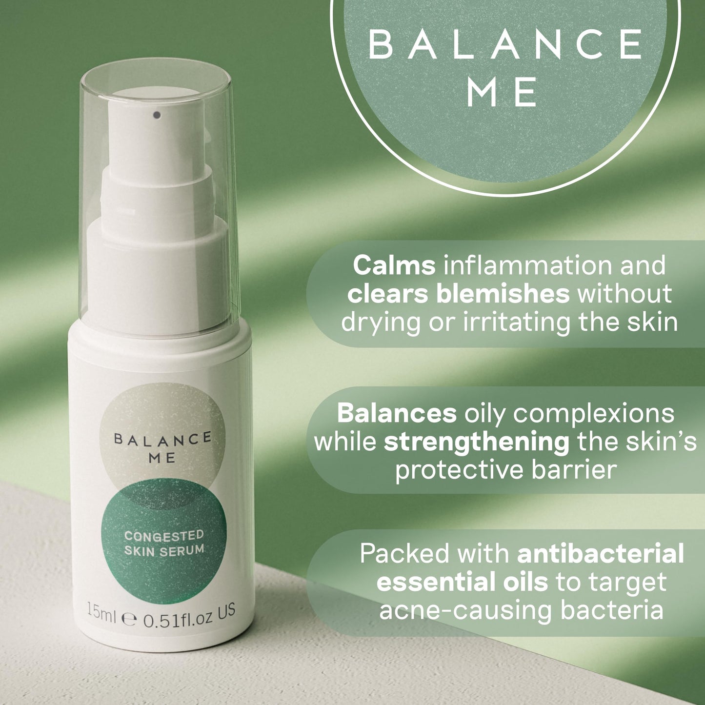 Balance Me Congested Skin Face Serum, Natural Acne Treatment for Face, Non-Drying Spot Serum & Pimple Cream for Oily, Combination & Sensitive Skin (1 x 0.5 fl oz)