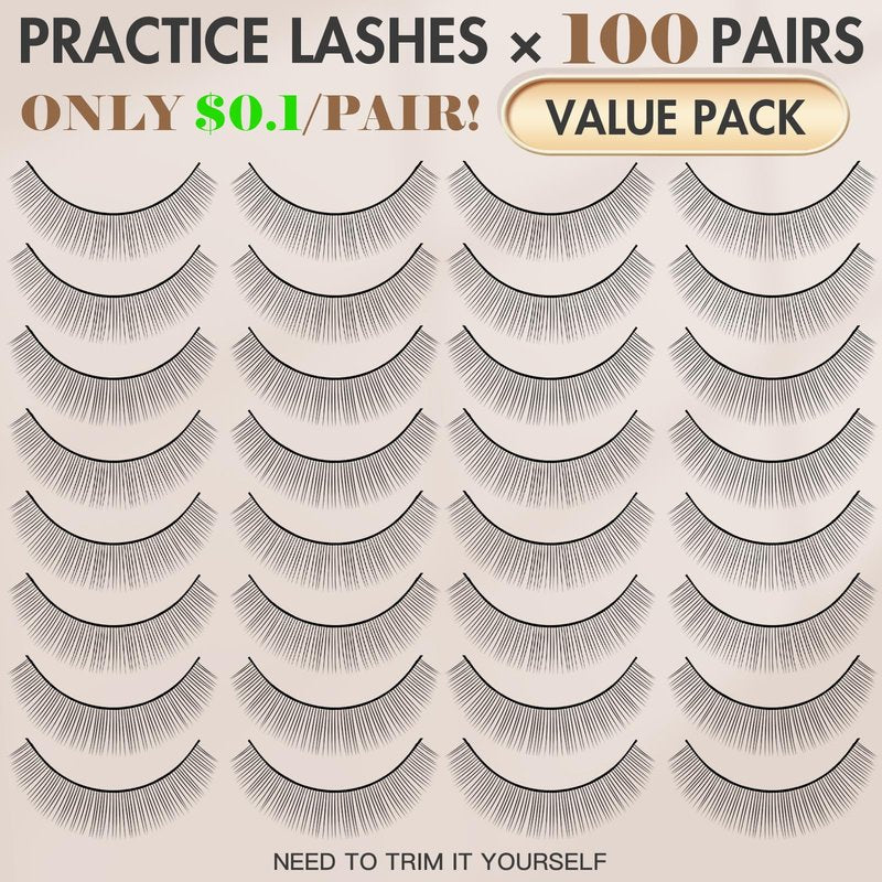Embagol 100 Pairs Practice Lashes Kit for Eyelash Extensions Training Strips Training Lashes for Lash Mannequin Head Lash Extension Supplies Beginner Friendly