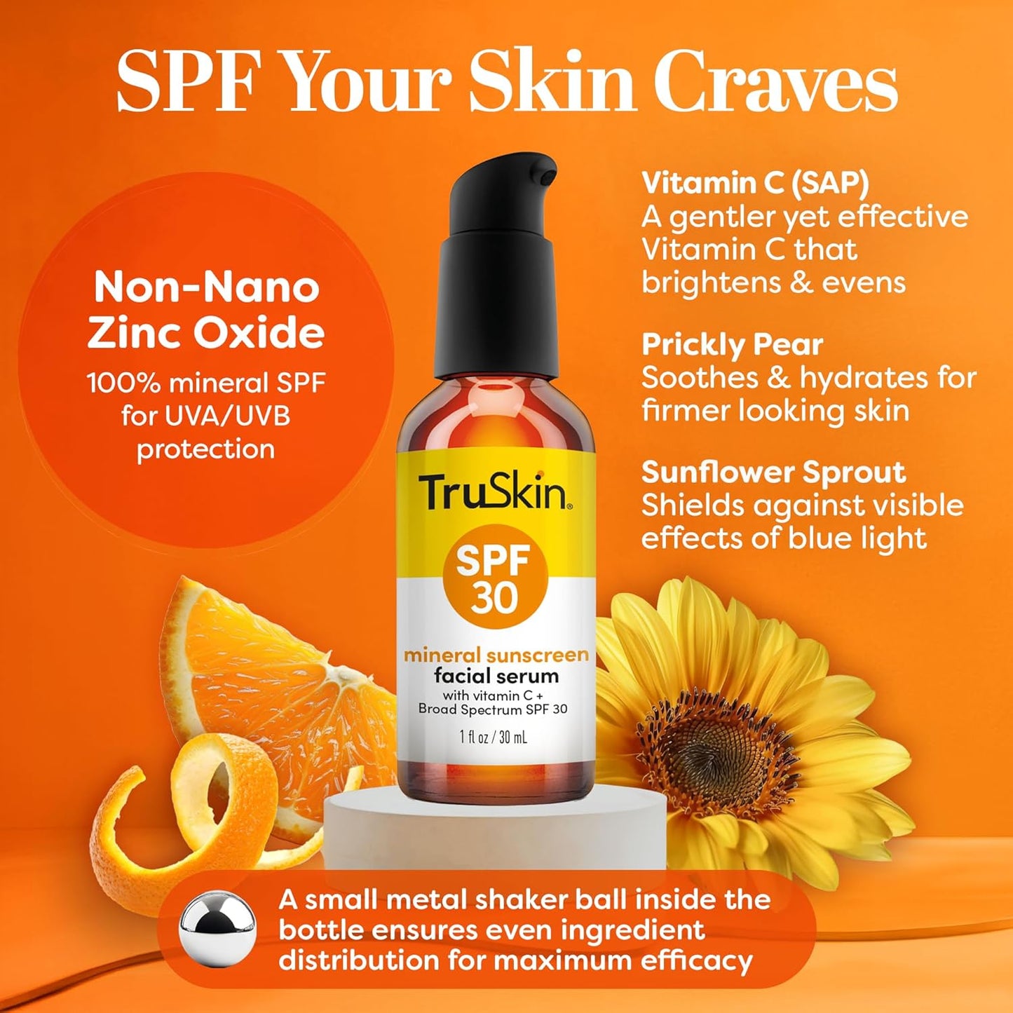 TruSkin Sunscreen Serum - SPF 30 Tinted Mineral Face Serum with Zinc Oxide | Lightweight, Sheer Finish, 1 fl oz