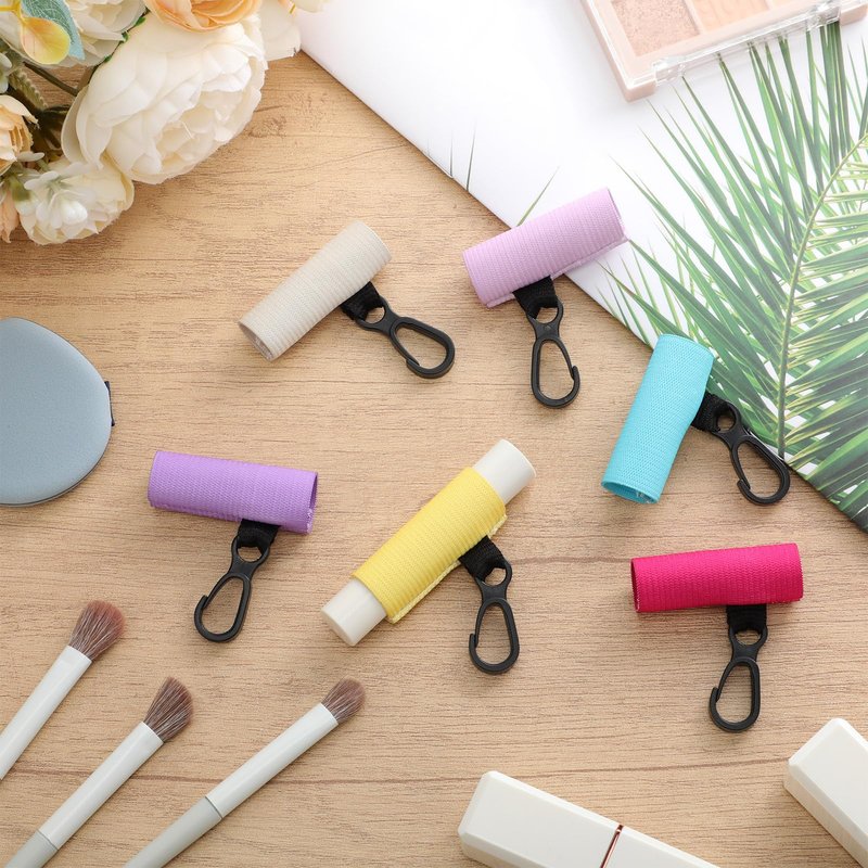 SmoothNovelty 48 Pack Team Gift for Women Lip Balm Holder Keychain Bulk Clip on Lipstick Holder Colorful Lipbalm Lip Gloss Keychain Sleeve Elastic Lipstick Sleeve Clip for Office Travel