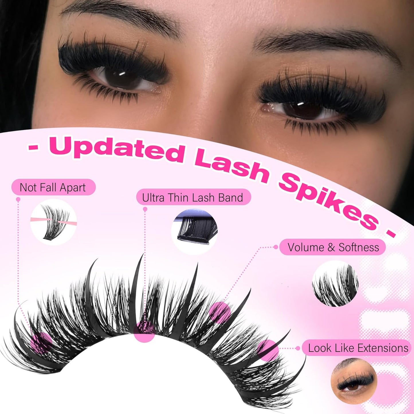Bottom Lash Clusters Kit - Mega Volume Spiky Eyelash Extensions with Clear Bond & Seal | Fairy Style