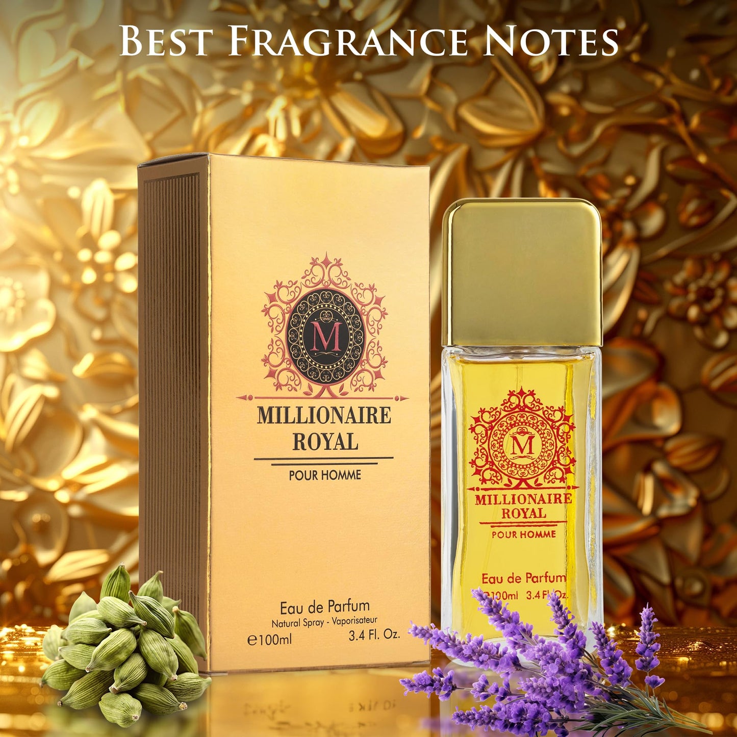Millionaire Royal for Men - Oriental Fresh Woody Fragrance - Top Notes of Mandarin, Bergamot & Cardamom - Natural, Mild, Free of Parebens, Vegan & Cruelty-Free - Elegant 100ml Bottle, Parfume for Men
