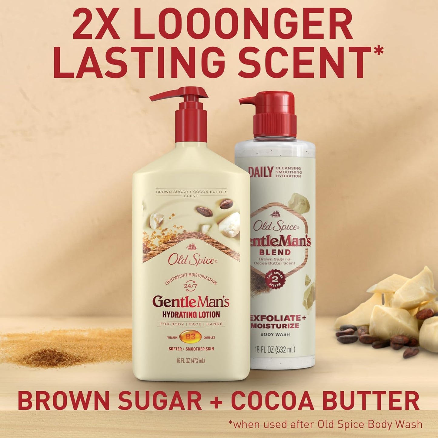 Old Spice Hand, Face & Body Lotion for Men - Lightweight Moisturizer with Vitamin B3 | 16 oz, Brown Sugar & Cocoa Butter Scent