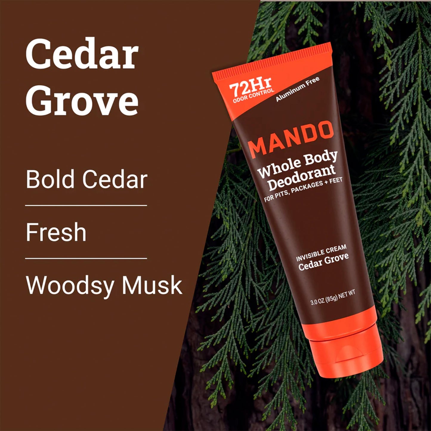 Mando Whole Body Deodorant - Men's Aluminum-Free Invisible Cream Deodorant - Cedar Grove - 3.0 Oz - Pack Of 01
