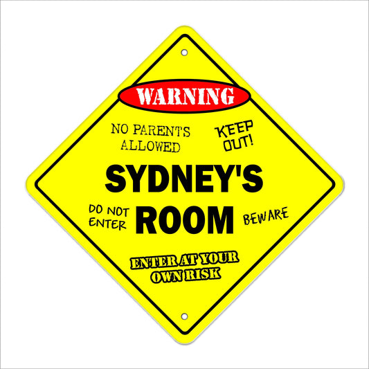 Sydney's Room Sign Crossing Zone Xing | Indoor/Outdoor | 12" Tall Kids Bedroom Decor Door Children's Name Boy Girl