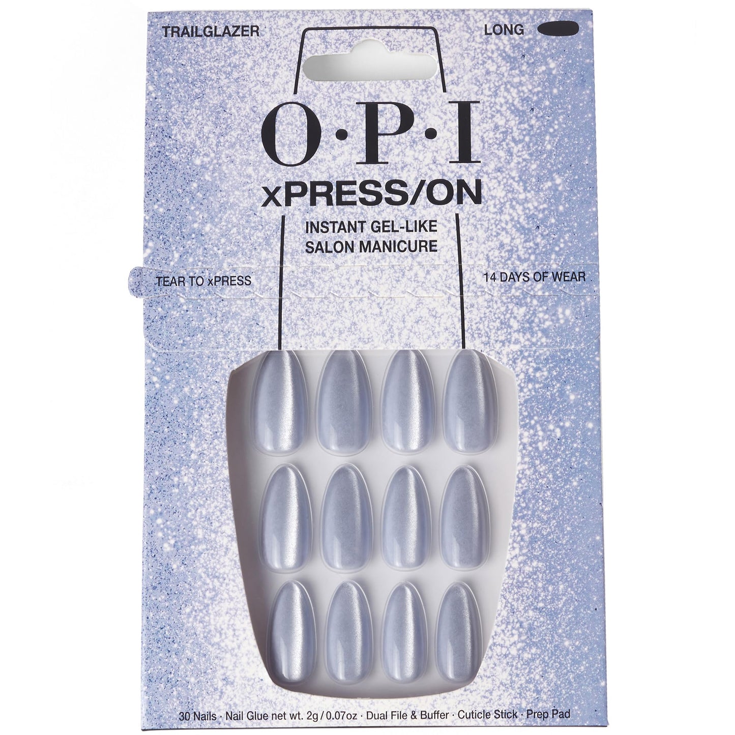 OPI xPRESS/ON Trailglazer | Velvet Blue Long Almond Press On Nails | With Nail Glue | Long Lasting, Reusable, Non-damaging