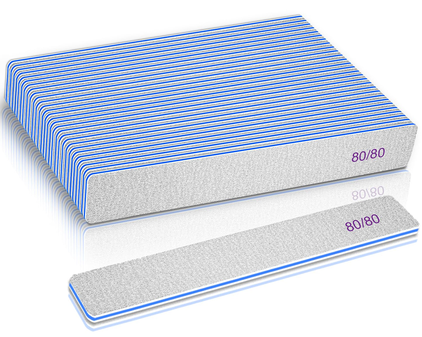 BLESWIN Nail Files 80/80, 25Count 80 Grit Acrylic Nail Files for Artificial Nails, Reusable Double Sided Buffering Files Emery Board for Nails Jumbo Zebra Nail File