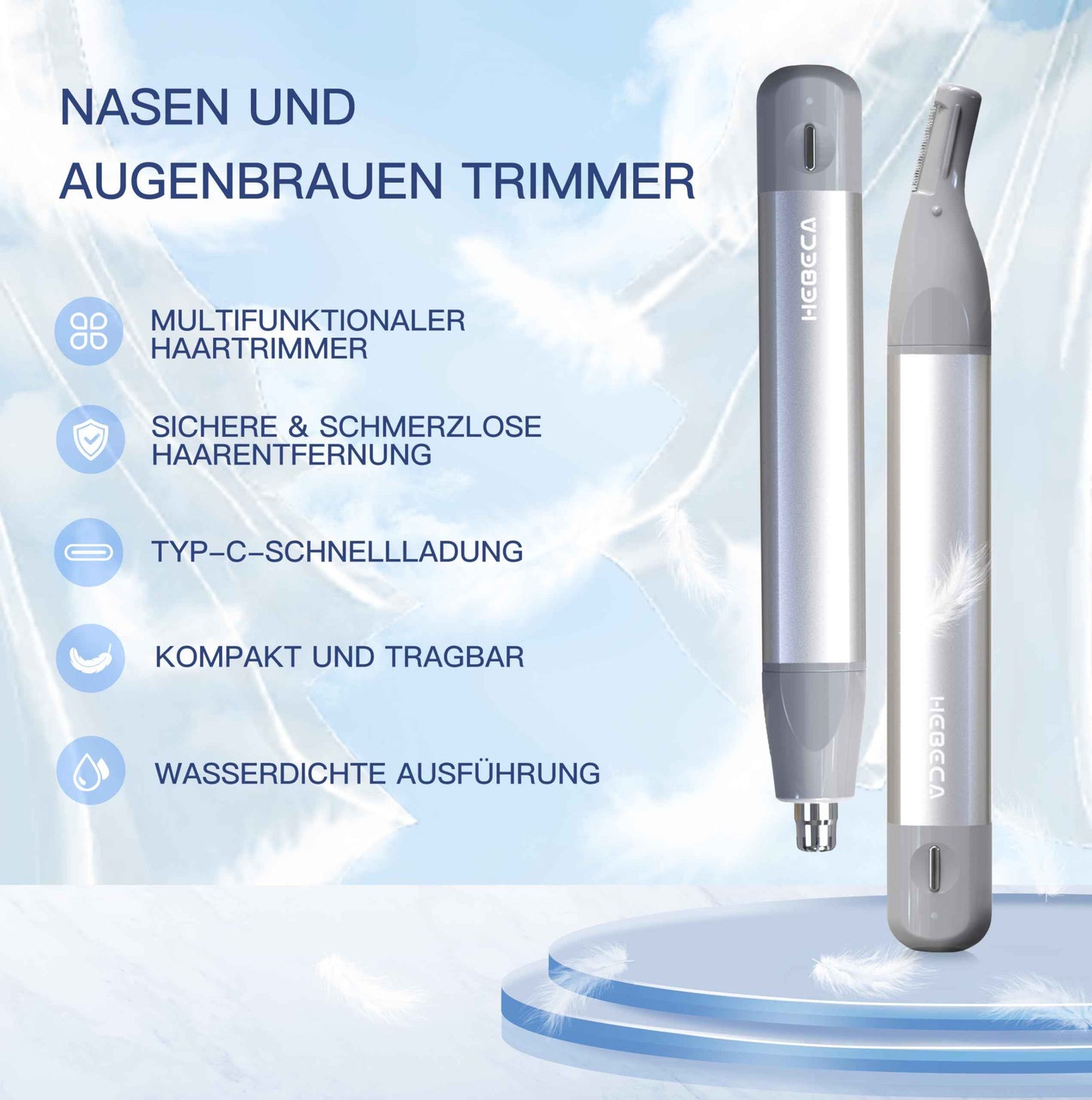 Nose Hair Trimmer for Women 3in1 Facial Hair Removal Trimmers- Rechargeable, Waterproof, Portable with Travel Bag- Trims Nose, Ear, Eyebrow, Peach-Fuzz, Lips, Chin Face Hair Remover (Silver Grey)