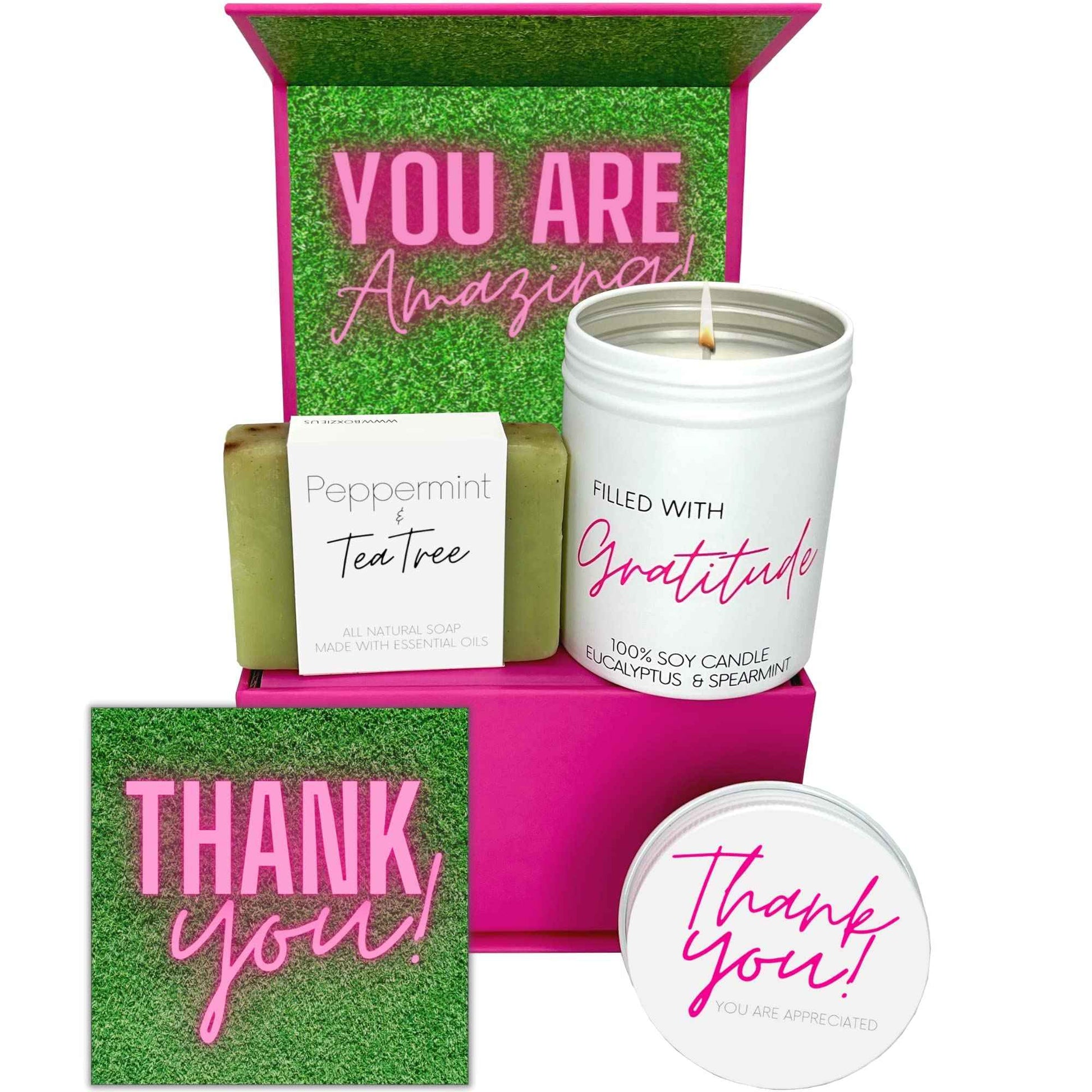 Boxzie Thank You Gifts for Women, Appreciation Gift Box Set, Cute Gratitude Basket Ideas - Thoughtful Candle Presents for Employee, Boss, Coworker, Hostess, Female, Secretary, Teacher, Friend
