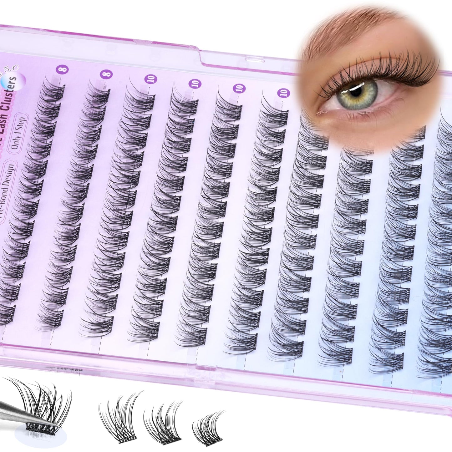 Self Adhesive Eyelashes Reusable Natural Self Adhesive Lash Clusters Wispy Press on Lashes Pre-Glue 8-12mm 120pcs C Curl DIY Eyelash Extensions Kit No Glue Needed by ALICE