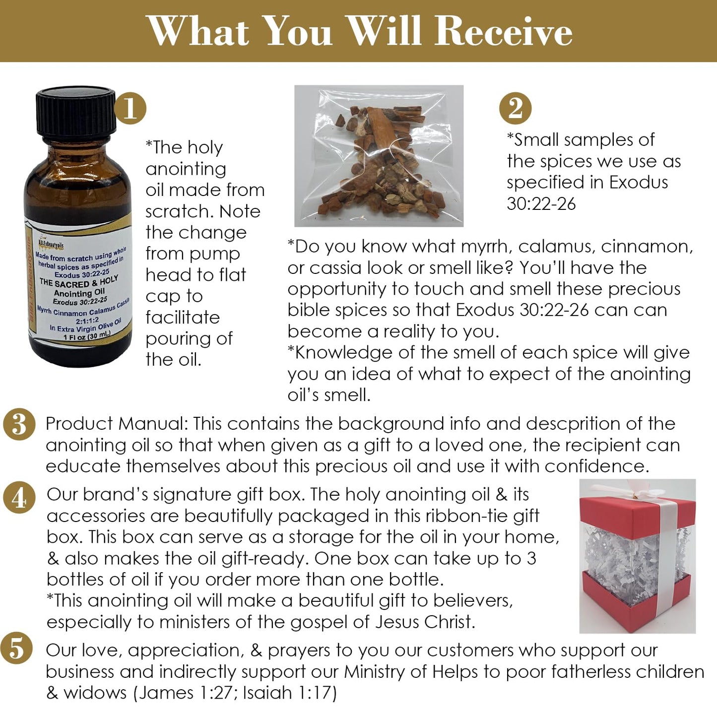 BIBLE N Beautyoils Exodus 30:22-25 Sacred and Holy Anointing Oil, Made From Scratch With Myrrh, Calamus, Cinnamon, Cassia, and Olive Oil Herbal Spices and Essential Oils for Healing Prayers - 1 fl oz