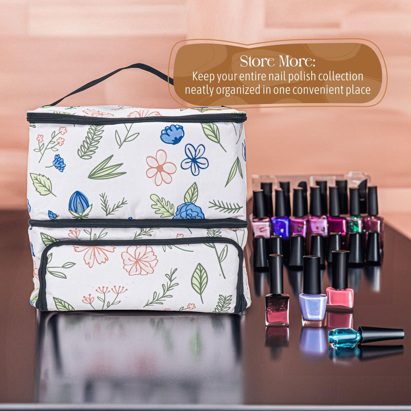 UpNail Stylish Nail Polish Organizer | Holds up to 40 nail polish Bottles | Durable 600D Polyester Material | Printed Design with EVA Tray & Backside Pocket