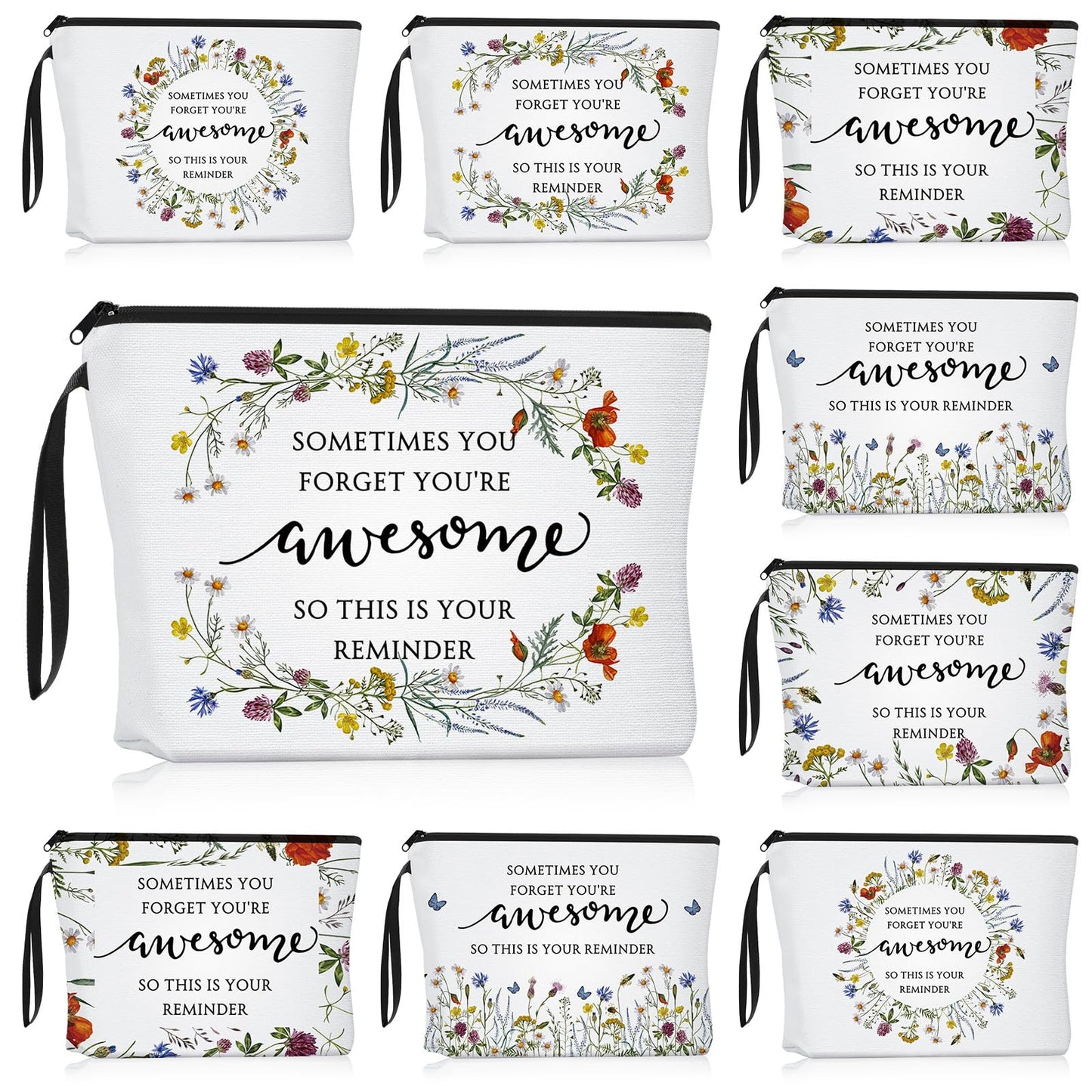 Reginary Makeup Bags Gifts for Women Bulk Inspirational Flower Canva Cosmetic Bag with Zipper You Are Awesome Thank You Gift for Nurse Staff Employee Coworker Team Nurse(20 Pcs,Inspirational)