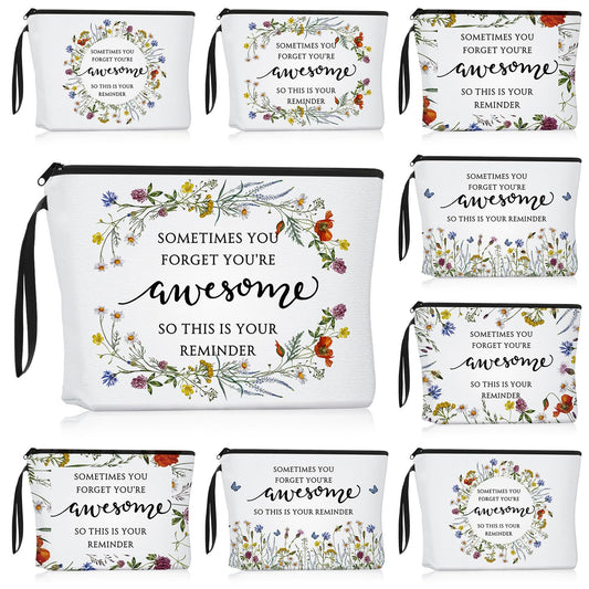 Reginary Makeup Bags Gifts for Women Bulk Inspirational Flower Canva Cosmetic Bag with Zipper You Are Awesome Thank You Gift for Nurse Staff Employee Coworker Team Nurse(20 Pcs,Inspirational)