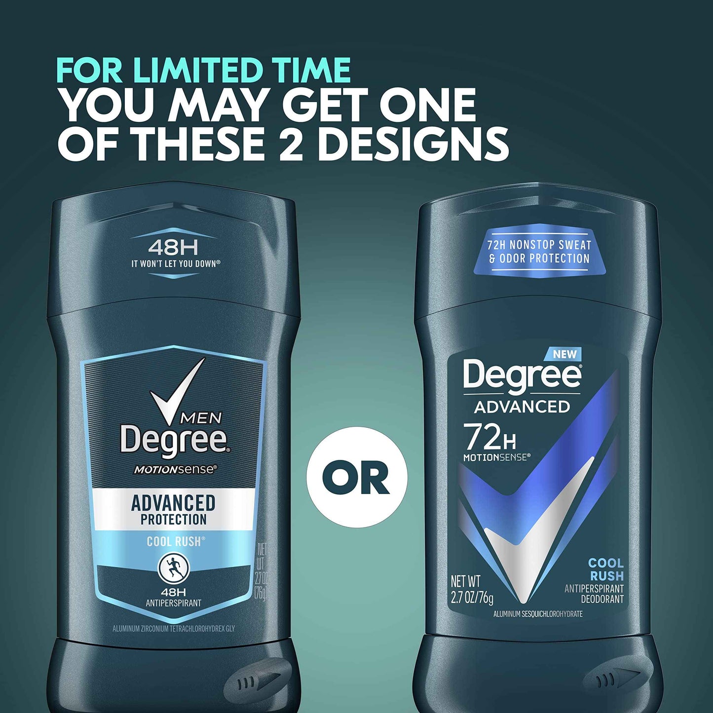 Degree Men Advanced Protection Antiperspirant Deodorant Cool Rush 4 count 72-Hour Sweat and Odor Protection Antiperspirant For Men With MotionSense Technology 2.7 oz