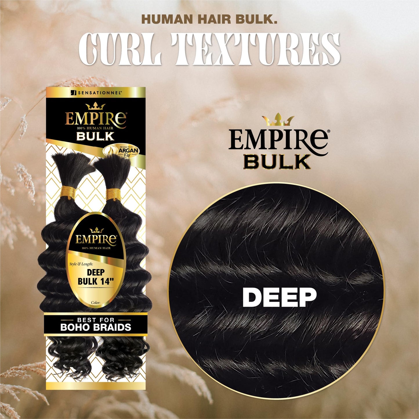 Sensationnel Empire Bulk Braiding – Deep Human Hair Braids for Knotless Boho Box or Curly Loose Wave Styles - 1 pack (14 inch, 1B OFFBLACK)