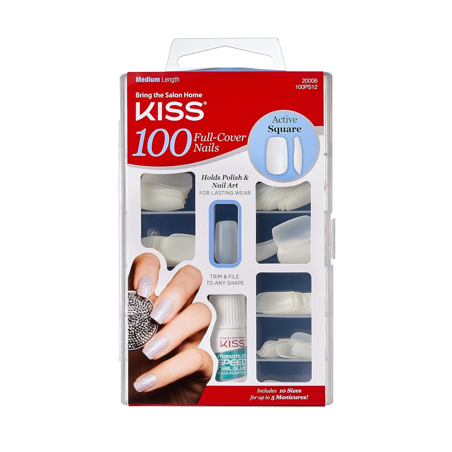 Kiss 100 Full Cover Active Square Nails - Durable & Stylish | Pack of 6