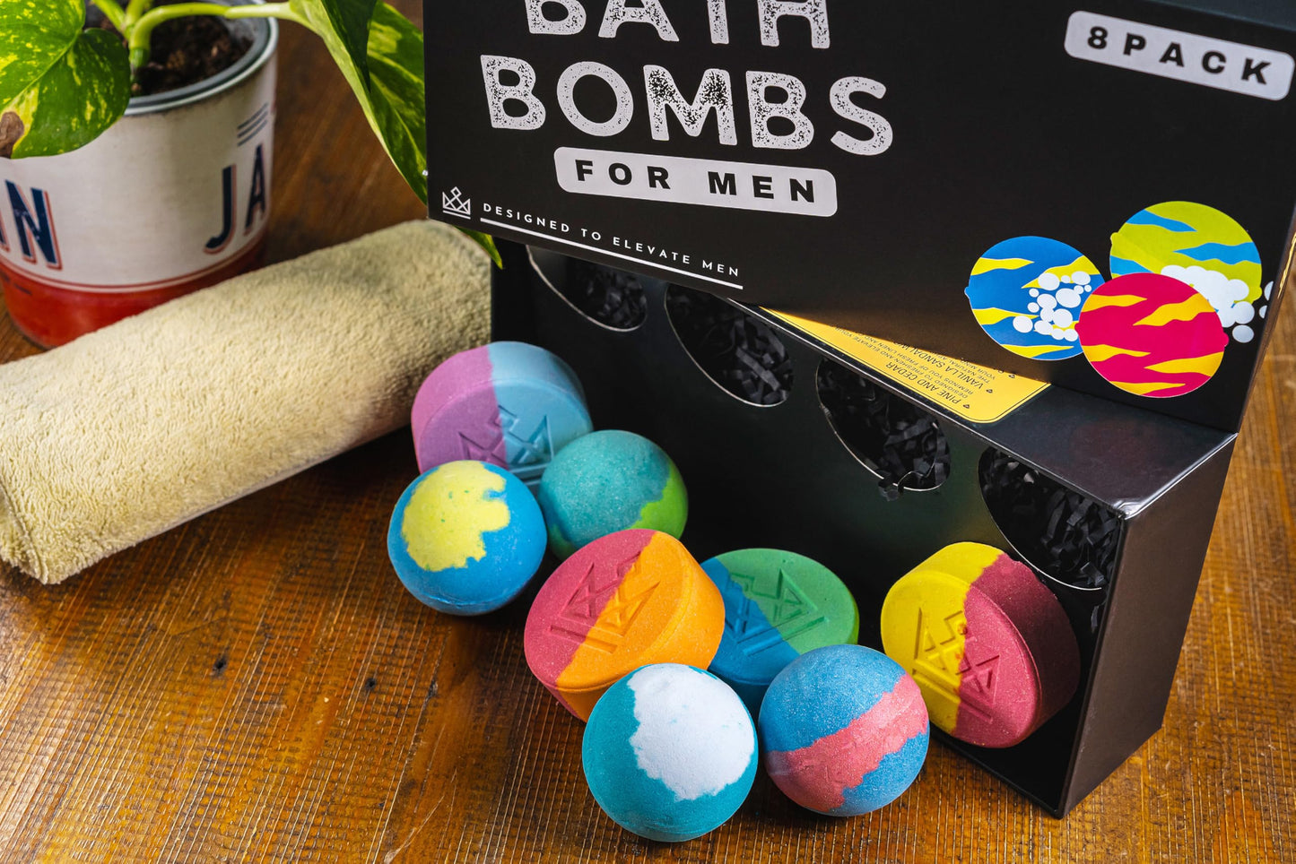 Bath Bombs for Men - Unique Sphere & Disc Shape - 8 Bath Bombs Mix of 5oz & 2.5oz - Gifts for Men - Bubble Bath Set