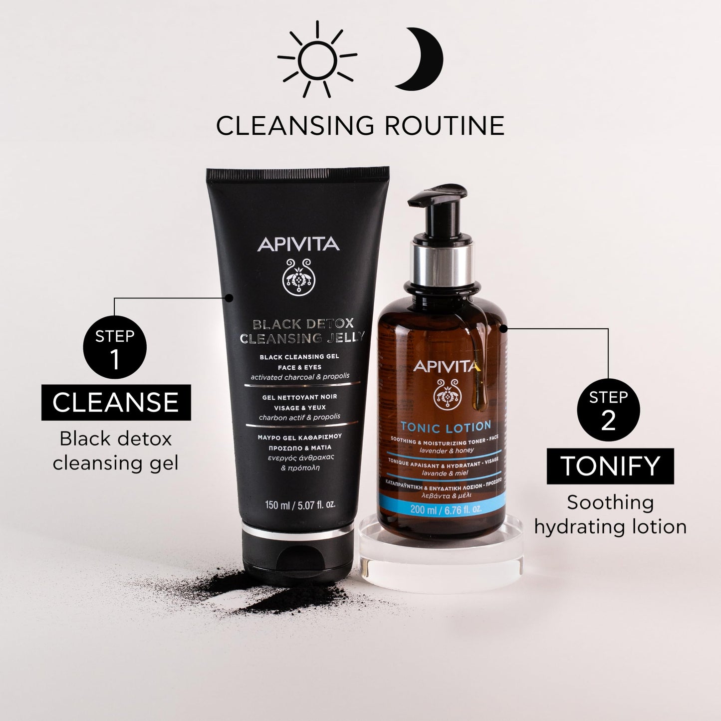 Apivita Black Detox Cleansing Jelly, Detoxifying Face & Eye Cleansing Gel with Activated Charcoal & Propolis