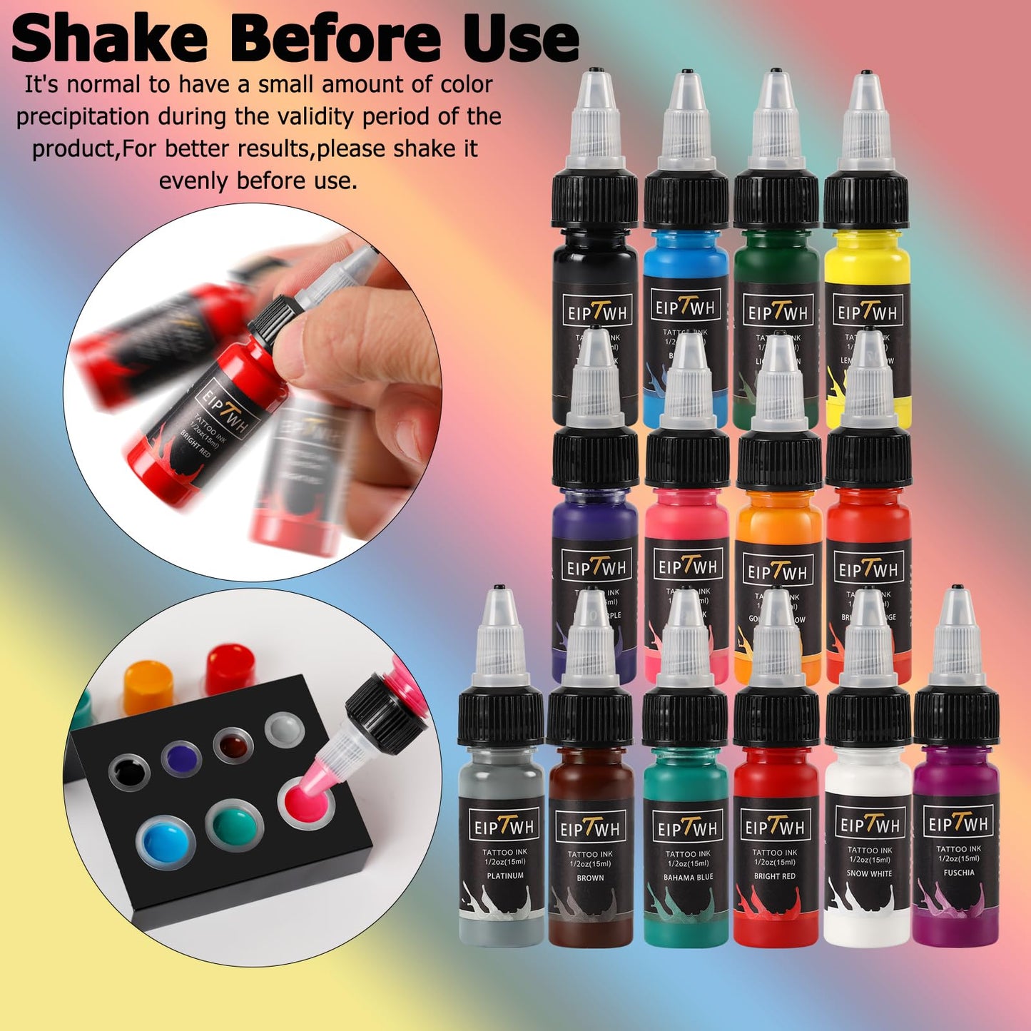 Tattoo Ink Set,EIPTWH 14 Colors Tattoo Ink Color Set 1/2oz 15ml/Bottle Bright&Vibrant Color Ink for Tattooing Tattoo Supplies