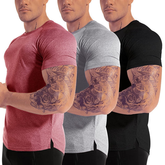 Men's 3pack Dry Fit Workout Gym Short Sleeve T Shirt Moisture Wicking Active Athletic Performance Running Shirts(BKGYWR XL)