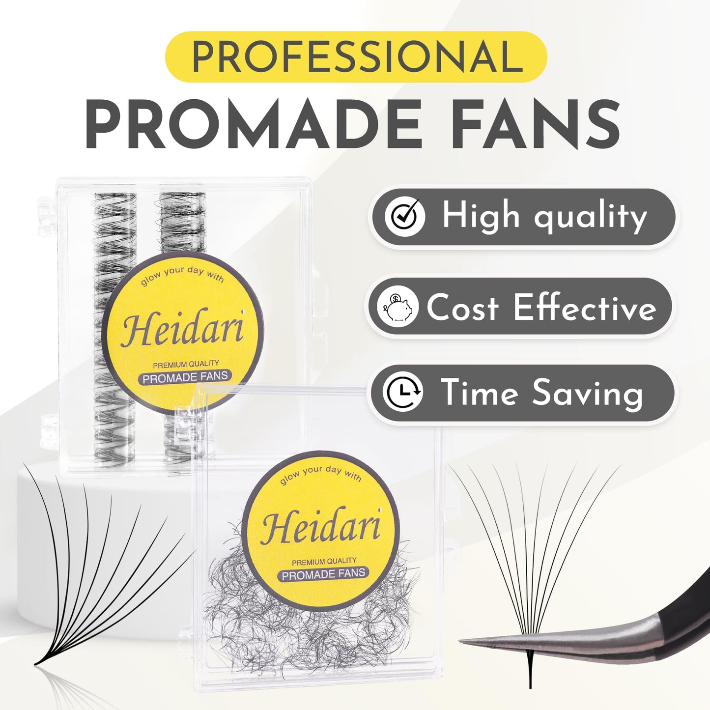 Heidari Handcraft Promade Eyelashes Extension Ideal for Professional Lash Salon, Collection 3D-20D, C CC D DD Curl, Thickness 0.03~0.1mm, Length 8-20mm, Long Lasting,Easy Application 10D-0.03 D 10 mm