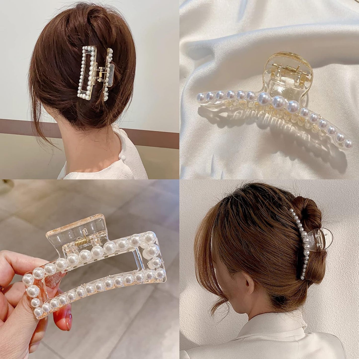 Mehayi 4 PCS Large Pearl Hair Claw Clips for Women Girls, Hair Barrette Clamps for Thick Thin Hair, Fashion Hair Accessories Headwear Styling Tools for Party Wedding