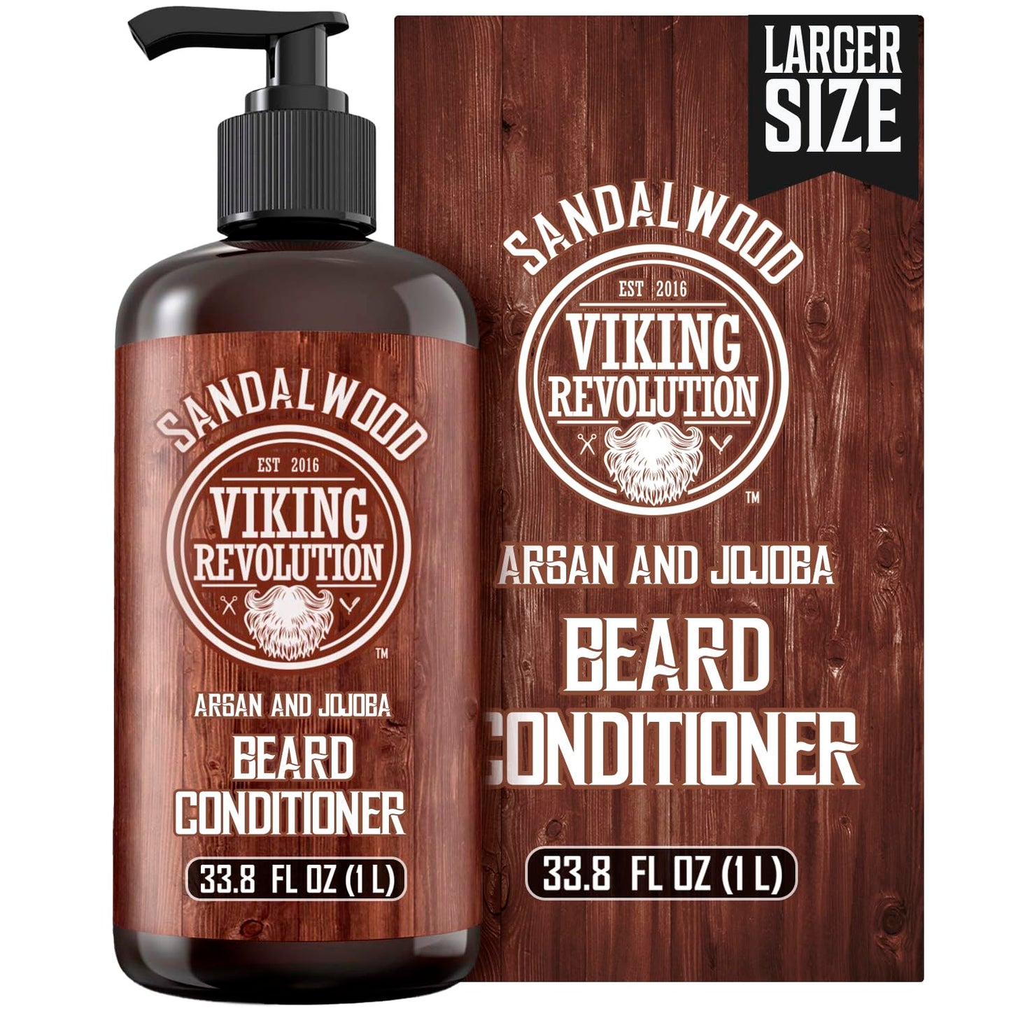Viking Revolution Sandalwood Beard Conditioner - Argan & Jojoba Oil Beard Softener | 33.8 Fl Oz