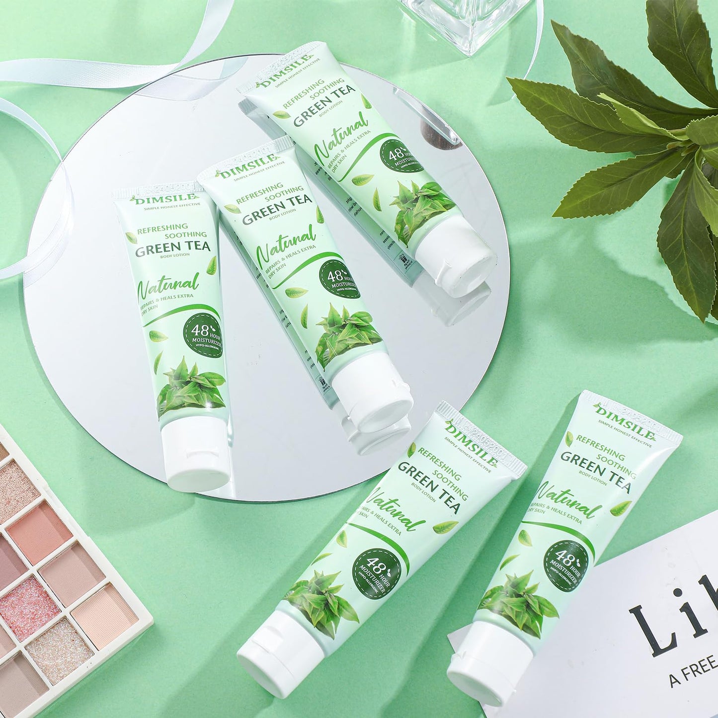 Dimsile 50 Pack Green Tea Travel Size Body Lotion 1 Oz Dry Skin Moisturizer with Flip Cap for Extra Dry Skin, for Inns and Hotels, Airlines, Offices, Gyms and More