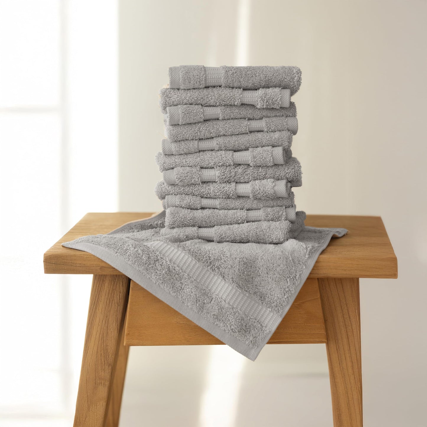 SALBAKOS 100% Turkish Cotton Washcloth Set of 12, 13x13 inch | Premium Quality | Hotel & Spa Collection | Ultra Soft, Super Absorbent, Wash Cloth Towels | Made in Turkey (Silver 12 Pcs Washcloth)