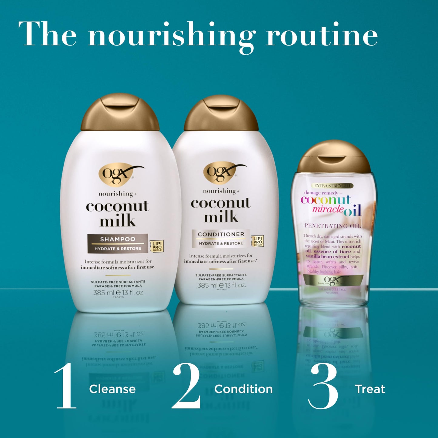 OGX Nourishing + Coconut Milk Sulfate Free Shampoo and Conditioner Set, Hydrates & Softens Hair, Lipi Pro Shield Technology, Creamy Coconut Milk White Peach & Shea Butter Scent, 2 Items, 2 x 13 fl oz