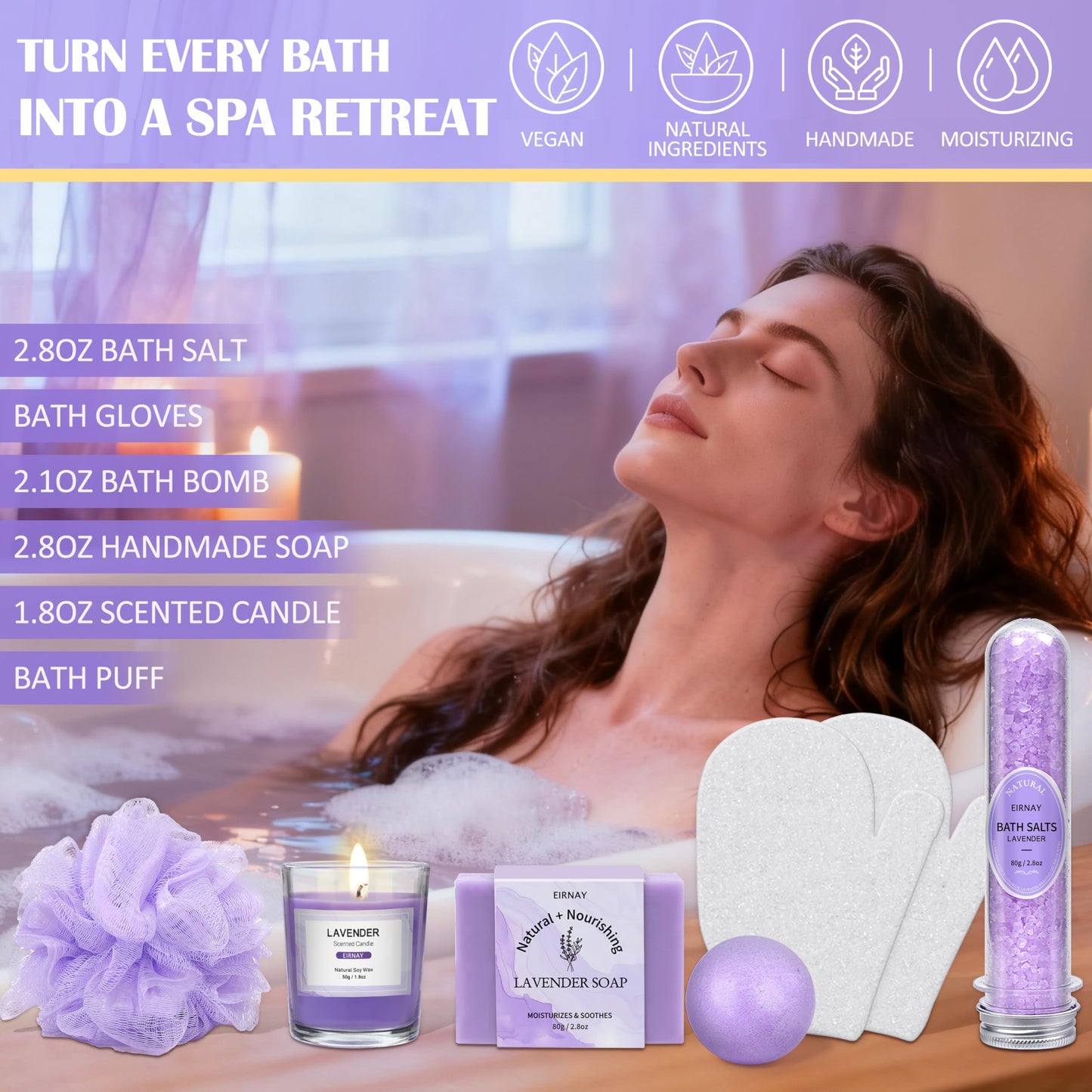 EIRNAY Mothers Day Gifts for Women, Spa Gifts Basket for Women, 21pcs Lavender Bath and Body Gift Basket, Self Care Gifts, Facial Skin Care Set, Birthday Gifts for Mom, Wife, Girlfriend, Sister