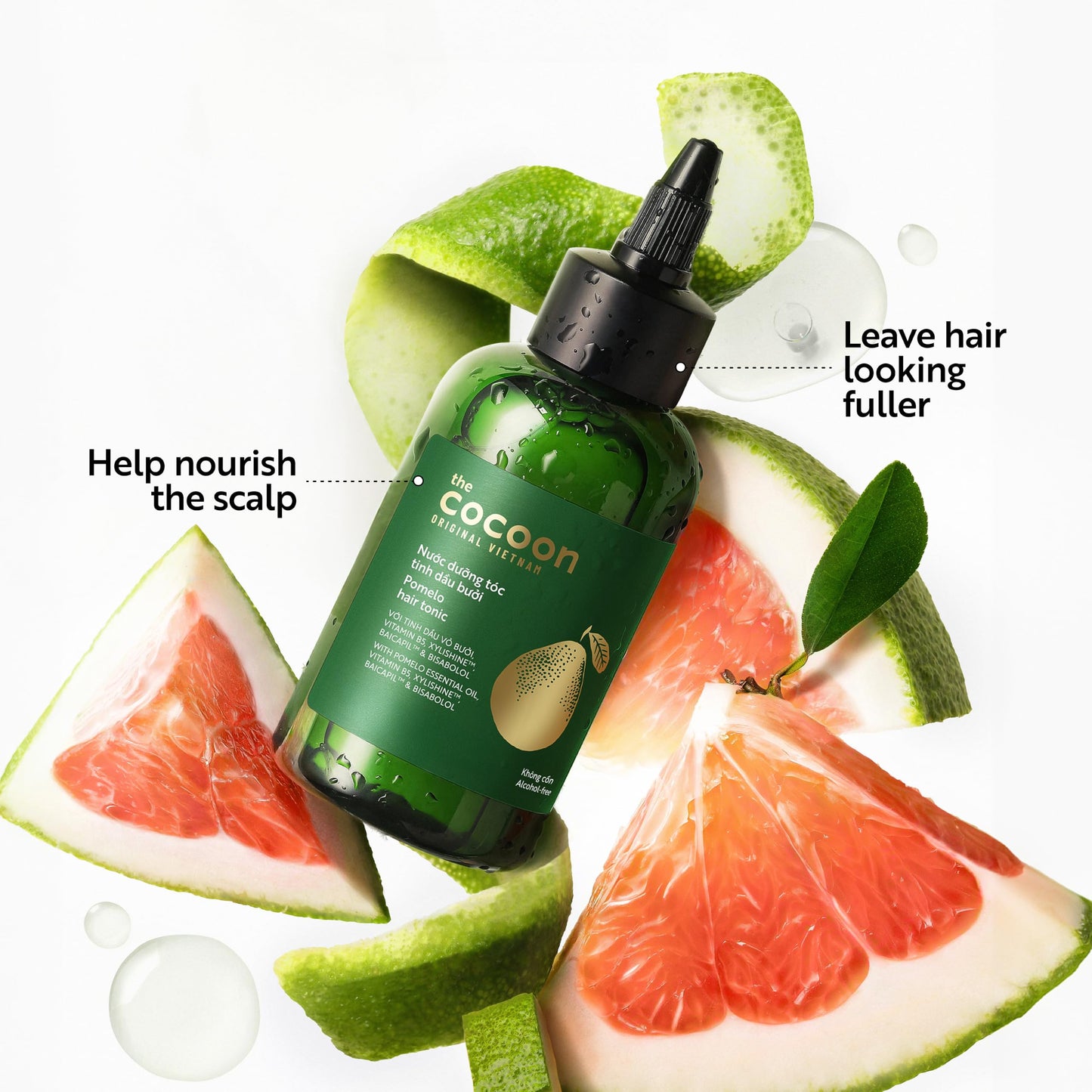 Cocoon Original Vietnam Pomelo Hair Tonic 140ml / 4.73 fl oz – Lightweight Scalp Serum for Thinning Hair, Hydrating, Strengthening & Anti-Breakage with Vitamin B5 & Baicapil