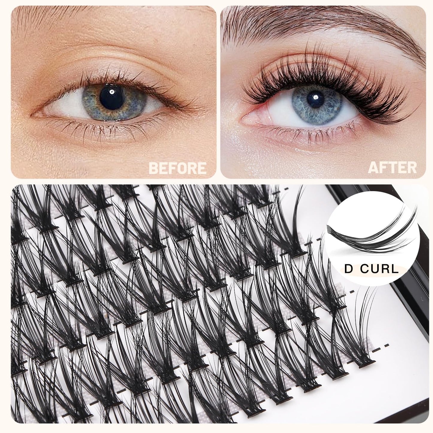 Bodermincer Lash Extension 240pcs D Curl 30D Cluster Individual Cluster Lashes (30D-12mm)