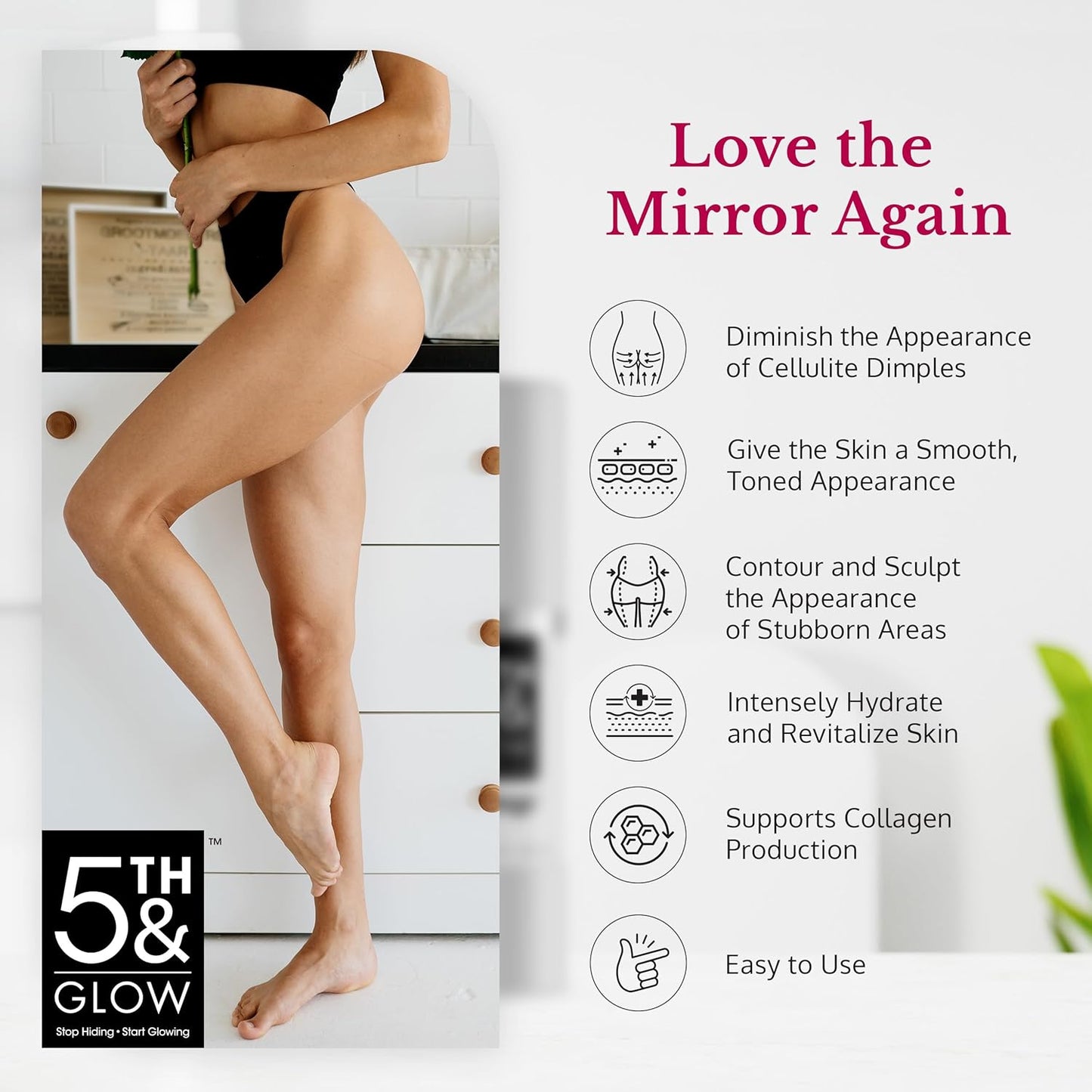 5th & Glow Cellulite Factor | Skin Tightening Cream for Body, Thighs & Butt - Firming Anti-Cellulite Lotion - 6 oz