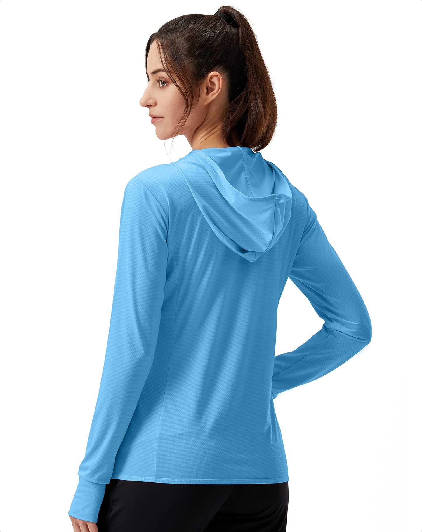 Soothfeel Women's UPF 50+ Sun Protection Hoodie Jacket Lightweight Long Sleeve Sun Shirt for Women with Pocket Hiking Outdoor Blue XL